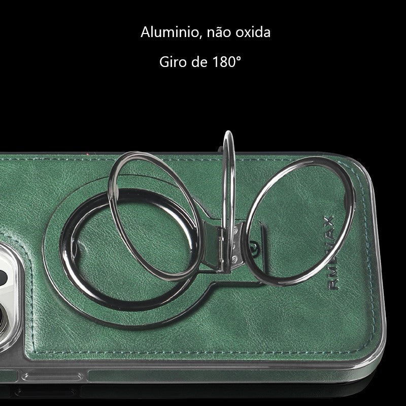 Capa de couro luxuosa com suporte invisível para iPhone