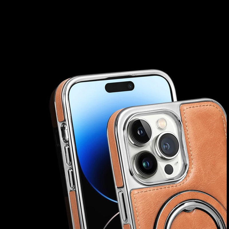 Capa de couro luxuosa com suporte invisível para iPhone